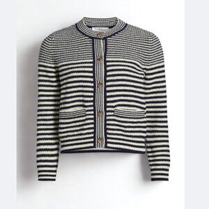 Marled Striped Knit Cardigan – Navy & White, Size M, FRAME Dupe, NWOT